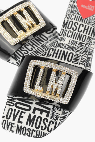 LOVE Patent Leather Slides with Logoed Jewel Detail