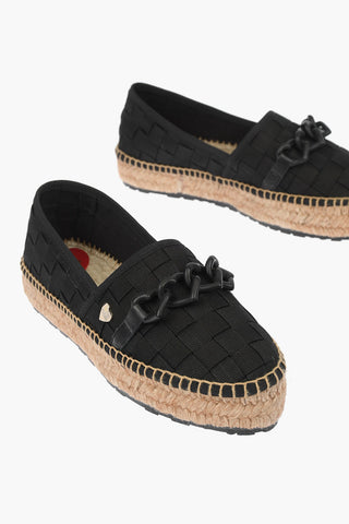LOVE Braided Canvas Platform Espadrilles with Hearts Chain 4cm