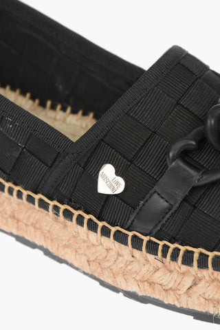LOVE Braided Canvas Platform Espadrilles with Hearts Chain 4cm