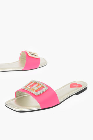 LOVE Nappa Leather Fluo Slides with Logoed Jewel Detail