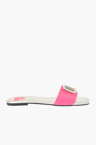 LOVE Nappa Leather Fluo Slides with Logoed Jewel Detail