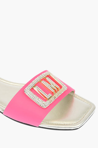 LOVE Nappa Leather Fluo Slides with Logoed Jewel Detail