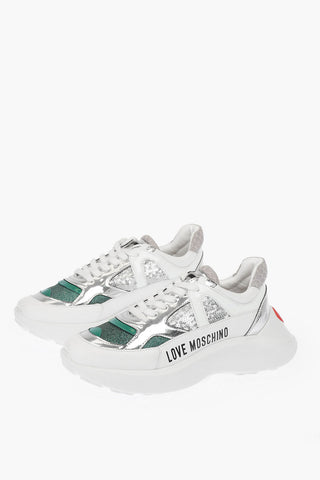 LOVE Sneakers basse Logate con Dettagli in Paillettes e Glitter
