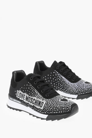 LOVE Suede Leather and Fabric Sneakers RUNNING25 with Rhinestones Embellishment