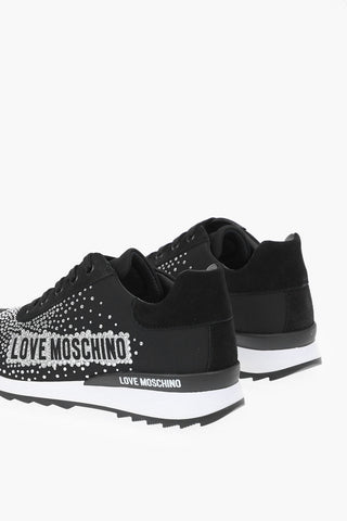 LOVE Suede Leather and Fabric Sneakers RUNNING25 with Rhinestones Embellishment