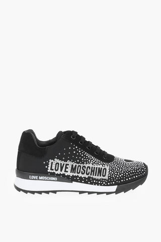 LOVE Suede Leather and Fabric Sneakers RUNNING25 with Rhinestones Embellishment