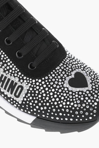 LOVE Suede Leather and Fabric Sneakers RUNNING25 with Rhinestones Embellishment