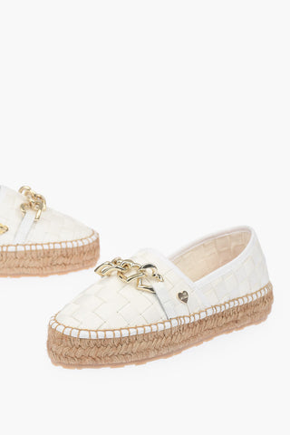 LOVE Braided Canvas Platform Espadrilles with Hearts Chain 4cm