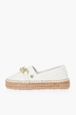 LOVE Braided Canvas Platform Espadrilles with Hearts Chain 4cm