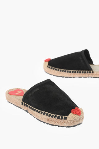 LOVE Suede Split Leather Espadrilles with Embroidery Detail 2,5cm