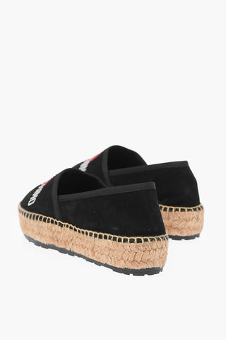 LOVE Suede Split Leather Platform Espadrilles with Strass Logo 4cm