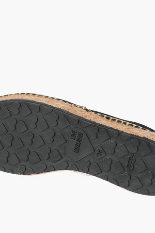 LOVE Suede Split Leather Platform Espadrilles with Strass Logo 4cm