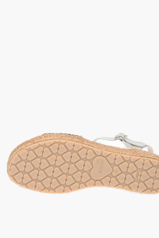 LOVE Laminated Leather Ankle-Strap Sandals with Rhinestone Logo 3cm