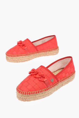 LOVE Braided Canvas Platform Espadrilles with Hearts Chain 4cm