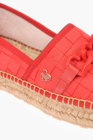 LOVE Braided Canvas Platform Espadrilles with Hearts Chain 4cm
