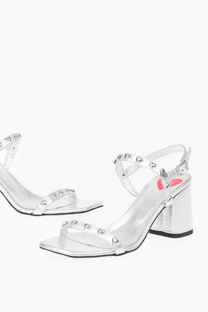 LOVE Laminated Leather Chunky-Heel Sandals with Studs