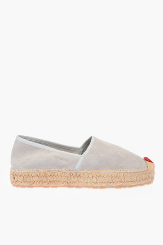 LOVE Espadrillas Platform in Crosta di Pelle Scamosciata con Dettaglio Ricamo4cm
