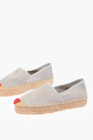 LOVE Espadrillas Platform in Crosta di Pelle Scamosciata con Dettaglio Ricamo4cm