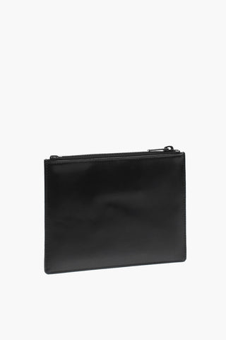 logo-printed leather LUNI pouch with zip closure