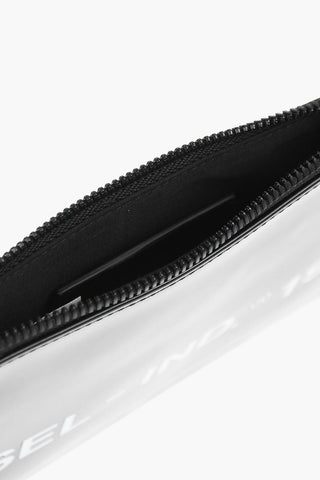 logo-printed leather LUNI pouch with zip closure