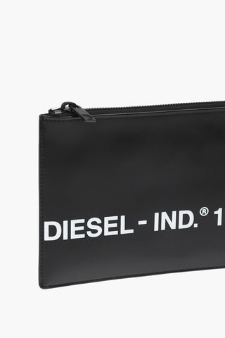 logo-printed leather LUNI pouch with zip closure