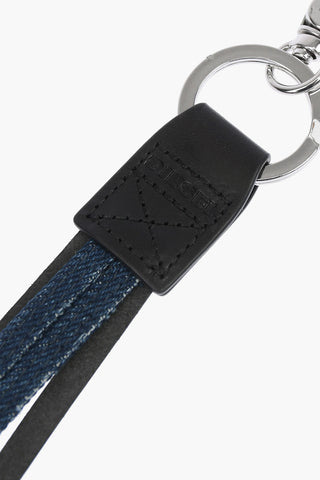 leather POLIPRING keyring with denim pendant