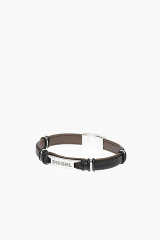 leather A-PLAK bracelet with logo plaque