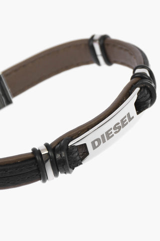 leather A-PLAK bracelet with logo plaque