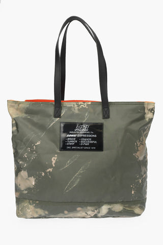 acid wash effect VIVYAN tote bag with faux leather handle