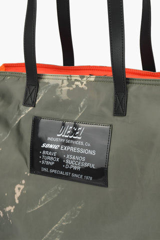 acid wash effect VIVYAN tote bag with faux leather handle