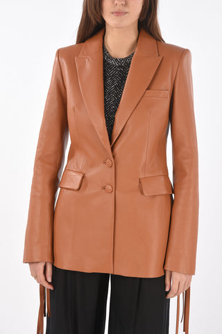 Blazer in Pelle Due Bottoni con Tasche con Aletta