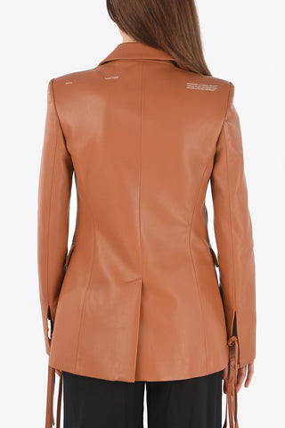 Blazer in Pelle Due Bottoni con Tasche con Aletta