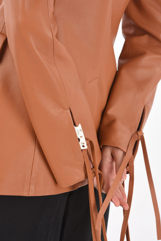 Blazer in Pelle Due Bottoni con Tasche con Aletta