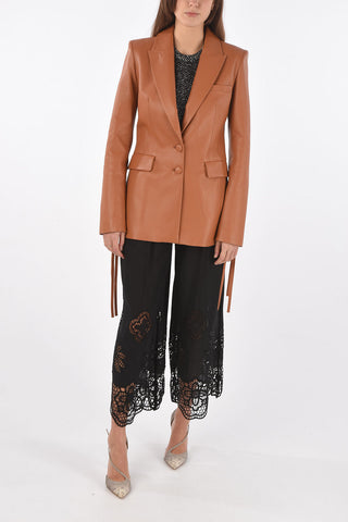 Blazer in Pelle Due Bottoni con Tasche con Aletta
