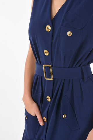 BOUTIQUE Sleeveless Shirt Dress with Decorative Buttons