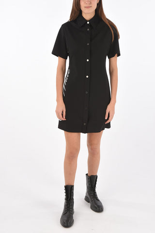 snap buttons side printed lettering mini shirtdress