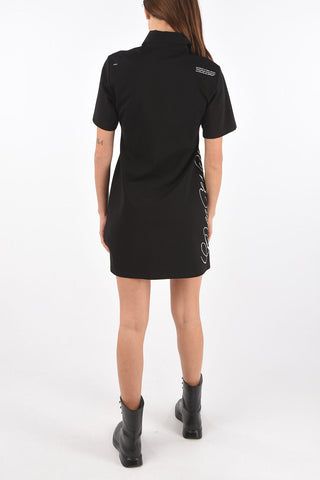 snap buttons side printed lettering mini shirtdress
