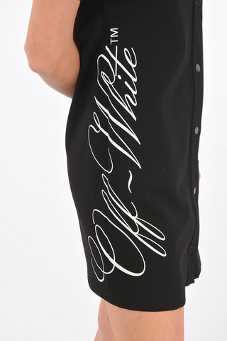 snap buttons side printed lettering mini shirtdress