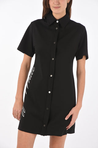 snap buttons side printed lettering mini shirtdress