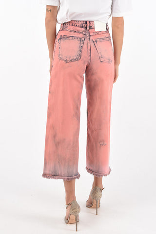 Wide Leg Cropped Jeans with Frayed Hem