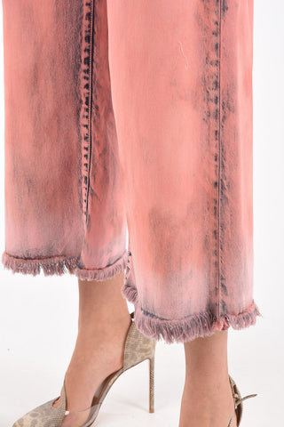 Wide Leg Cropped Jeans with Frayed Hem