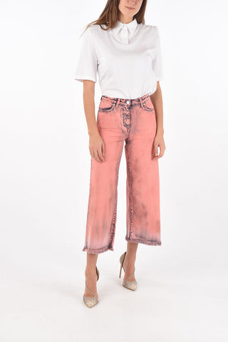 Wide Leg Cropped Jeans with Frayed Hem