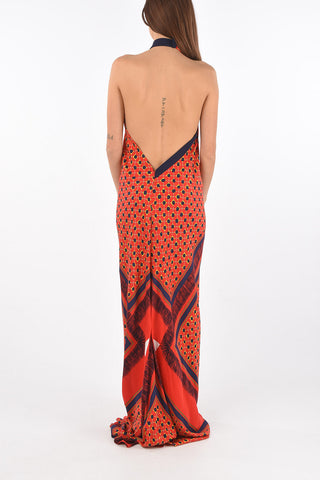Vestito lungo halter neck stampato con drappeggio