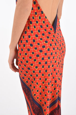 Vestito lungo halter neck stampato con drappeggio