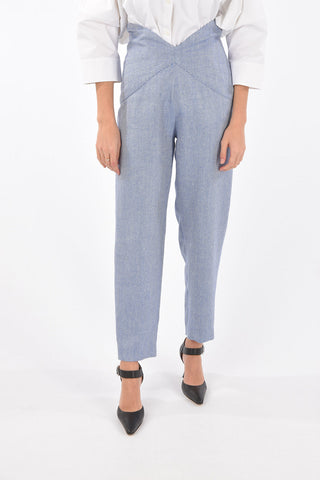 Pantaloni in Lana Herringbone Con Vita a V