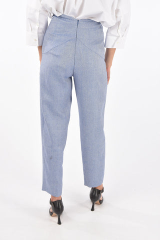 Pantaloni in Lana Herringbone Con Vita a V