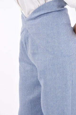 Pantaloni in Lana Herringbone Con Vita a V