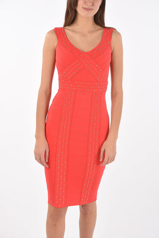 Tubino Bodycon in Tessuto Elasticizzato con Borchie