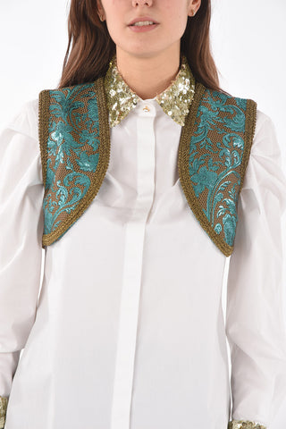 Floral Motif Lurex Short Vest