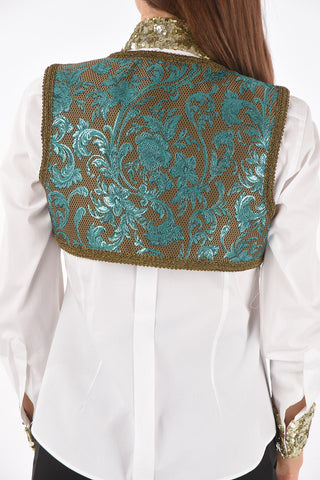 Floral Motif Lurex Short Vest